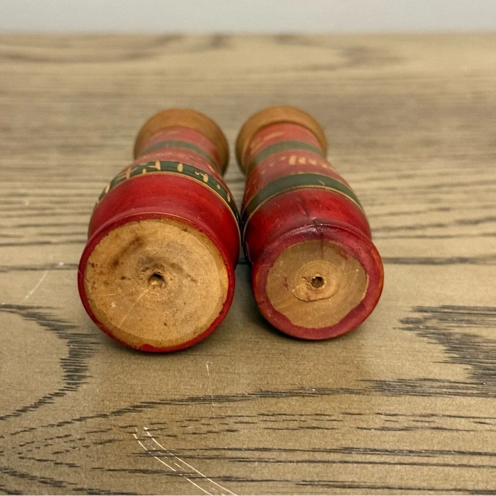 Vintage Red and Green Wooden Salt and Pepper Shakers
